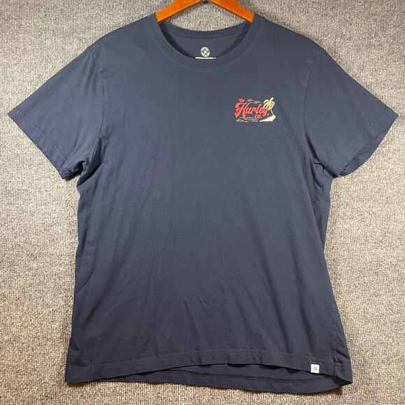 Hurley T-Shirt Men's Large Blue Short Sleeve Logo Double Sided Casual - Picture 1 of 8